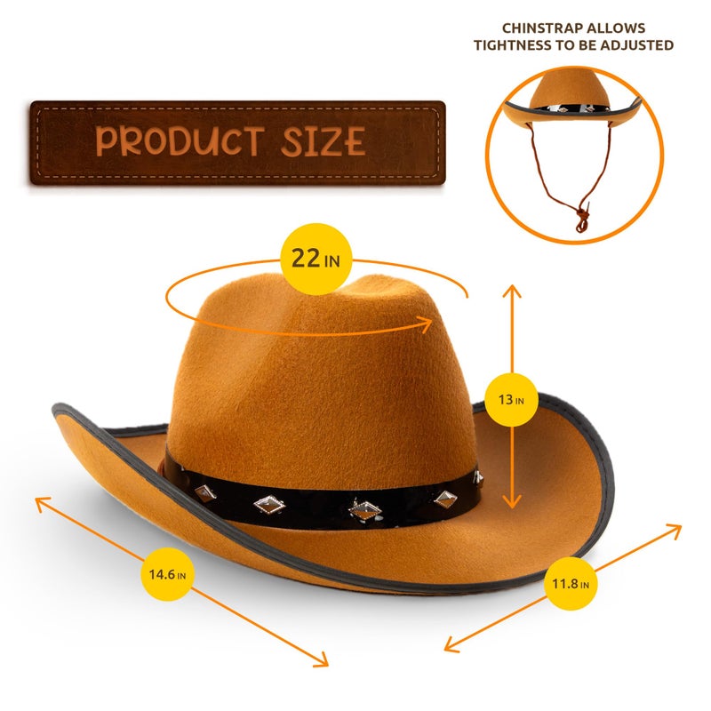 Fun Central - Brown Felt Studded Cowboy Hat - Unisex - Image 2